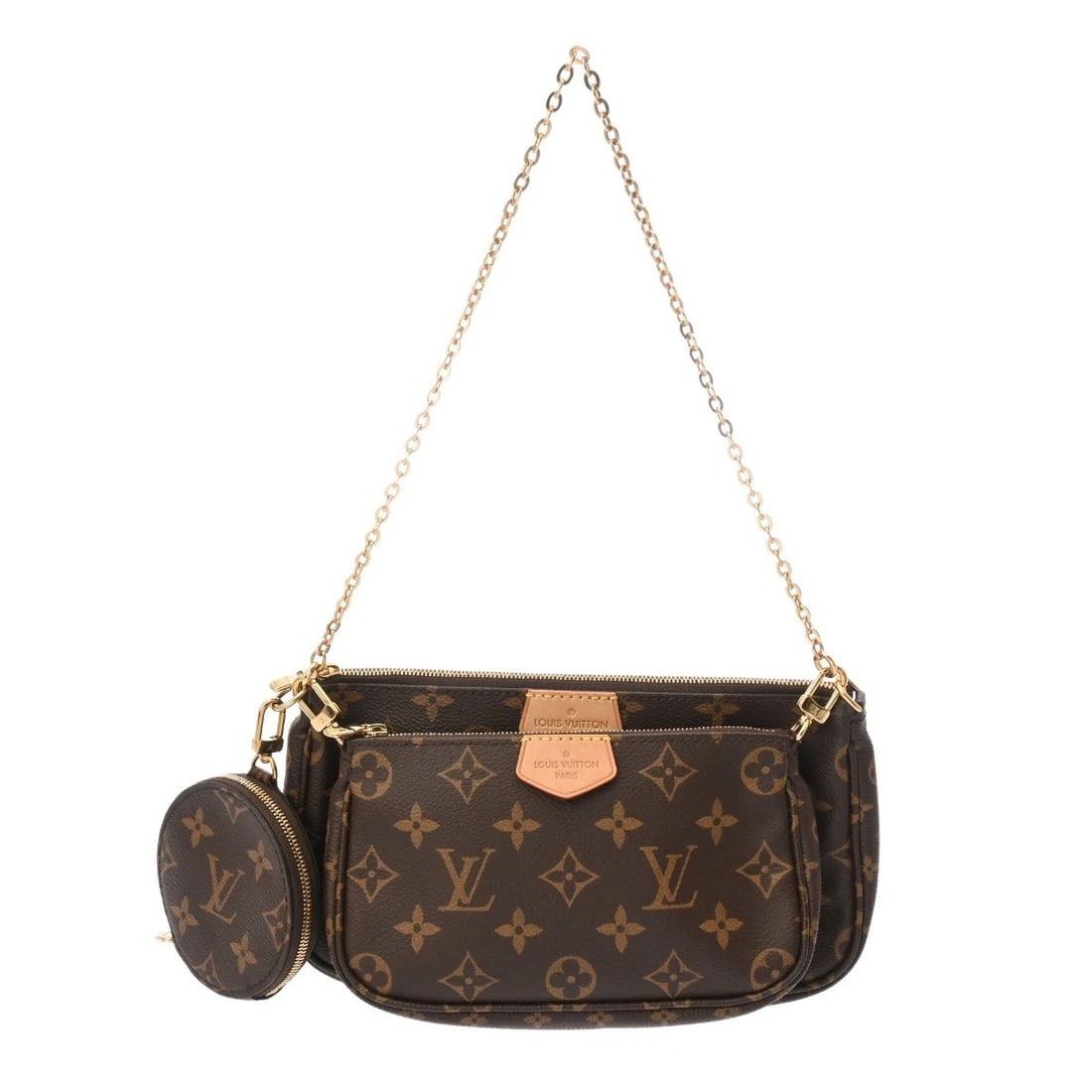 LOUIS VUITTON MULTI POCHETTE ACCESSOIRES MONOGRAM SHOULDER BAG: LOUIS VUITTON Multi Pochette Accessoires Monogram Shoulder Bag Brand: LOUIS VUITTON Type: Shoulder Bag Material: Monogram canvas Color: Brown/Rose claire Size: H:about 5.3inch W:about 9.3inch