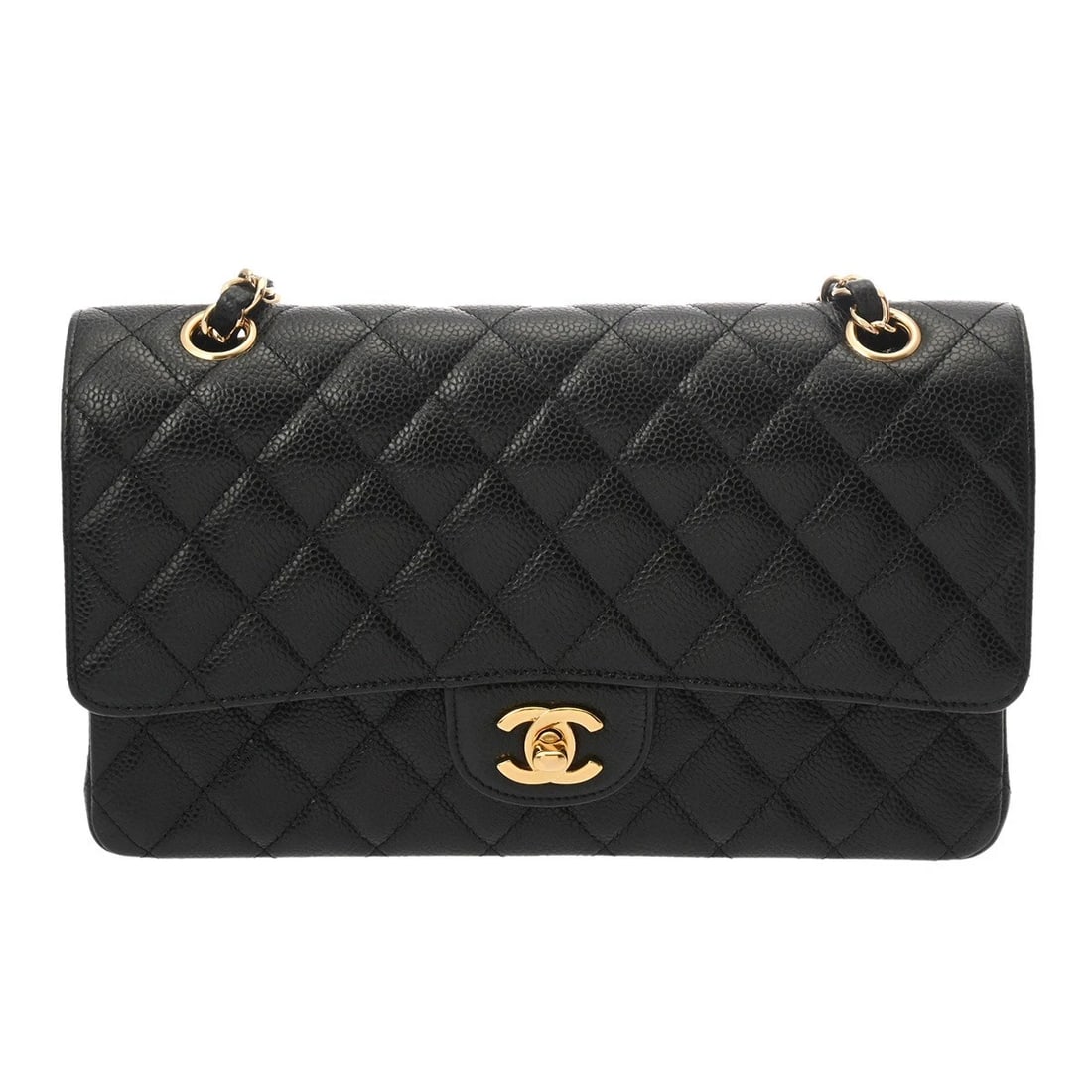 CHANEL W FLAP WCHAINSHOULDER 25 MATRASSE SHOULDER BAG: CHANEL W flap WChainShoulder 25 Matrasse Shoulder Bag Brand: CHANEL Type: Shoulder Bag Material: Caviarskin Color: black × Gold Metal Size: H:about 6.1inch W:about 9.8inch D:about 2.6inch