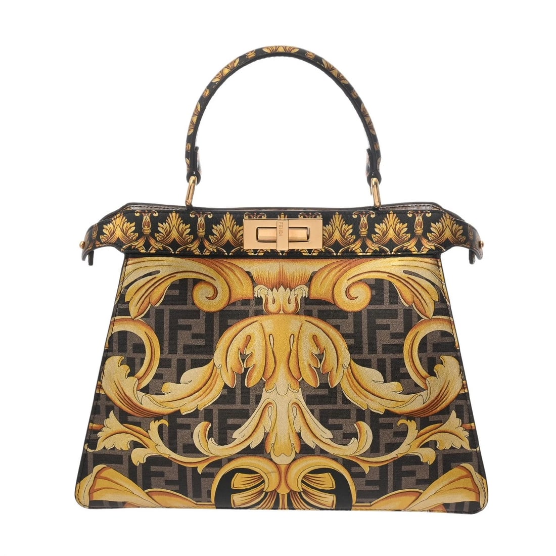 FENDI CALF LEATHER MULTICOLOR HANDBAG: FENDI Calf leather multicolor Handbag Brand: FENDI Type: Handbag Material: Calf leather Color: multicolor × Gold / Silver Metal Size: H:about 9.8inch W:about 13.0inch D:about 4.9inch