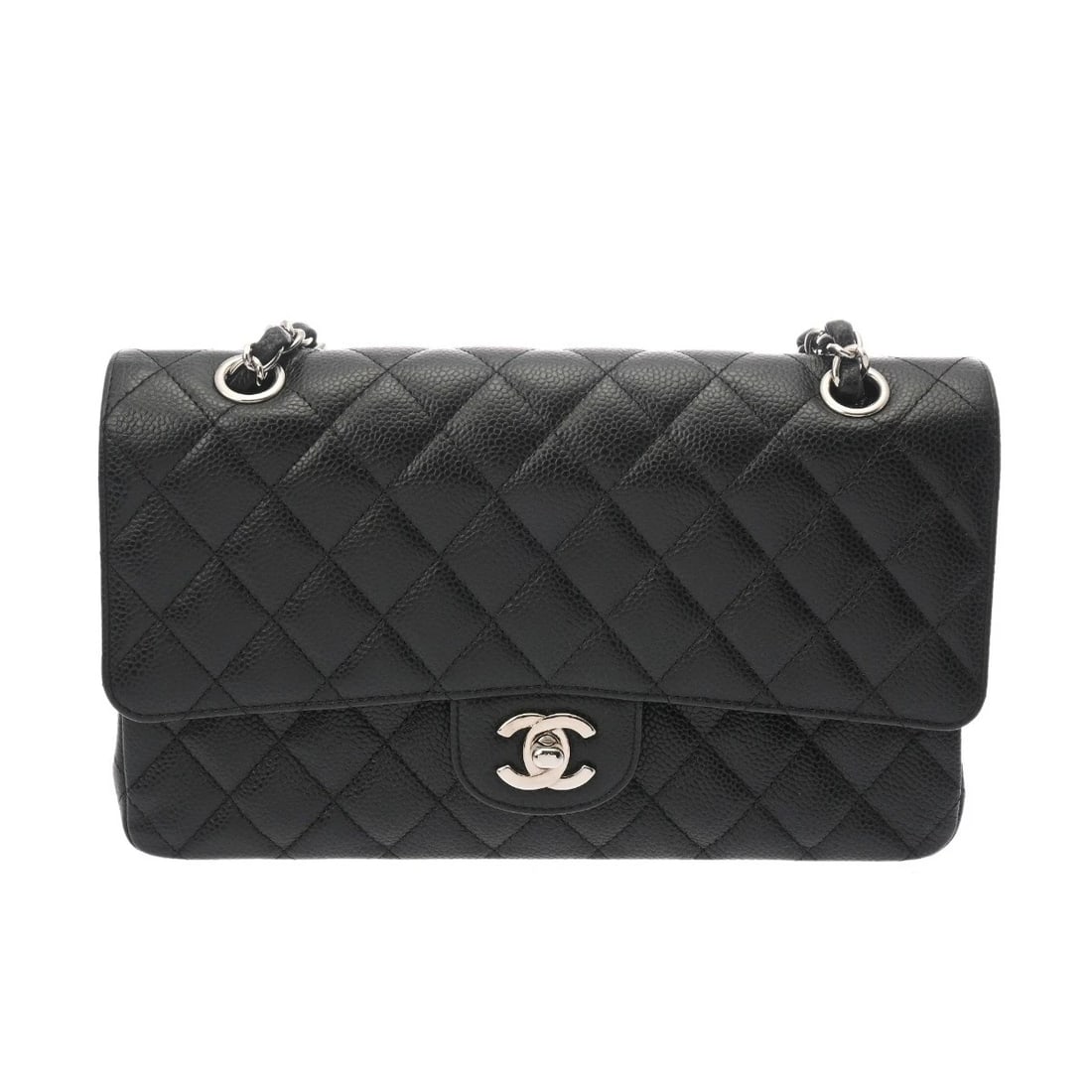 CHANEL W-FLAP W-CHAIN SHOULDER MATRASSE SHOULDER BAG: CHANEL W-Flap W-Chain Shoulder Matrasse Shoulder Bag Brand: CHANEL Type: Shoulder Bag Material: Caviarskin Color: black × SilverMetal Size: H:about 6.1inch W:about 9.8inch D:about 2.6inch