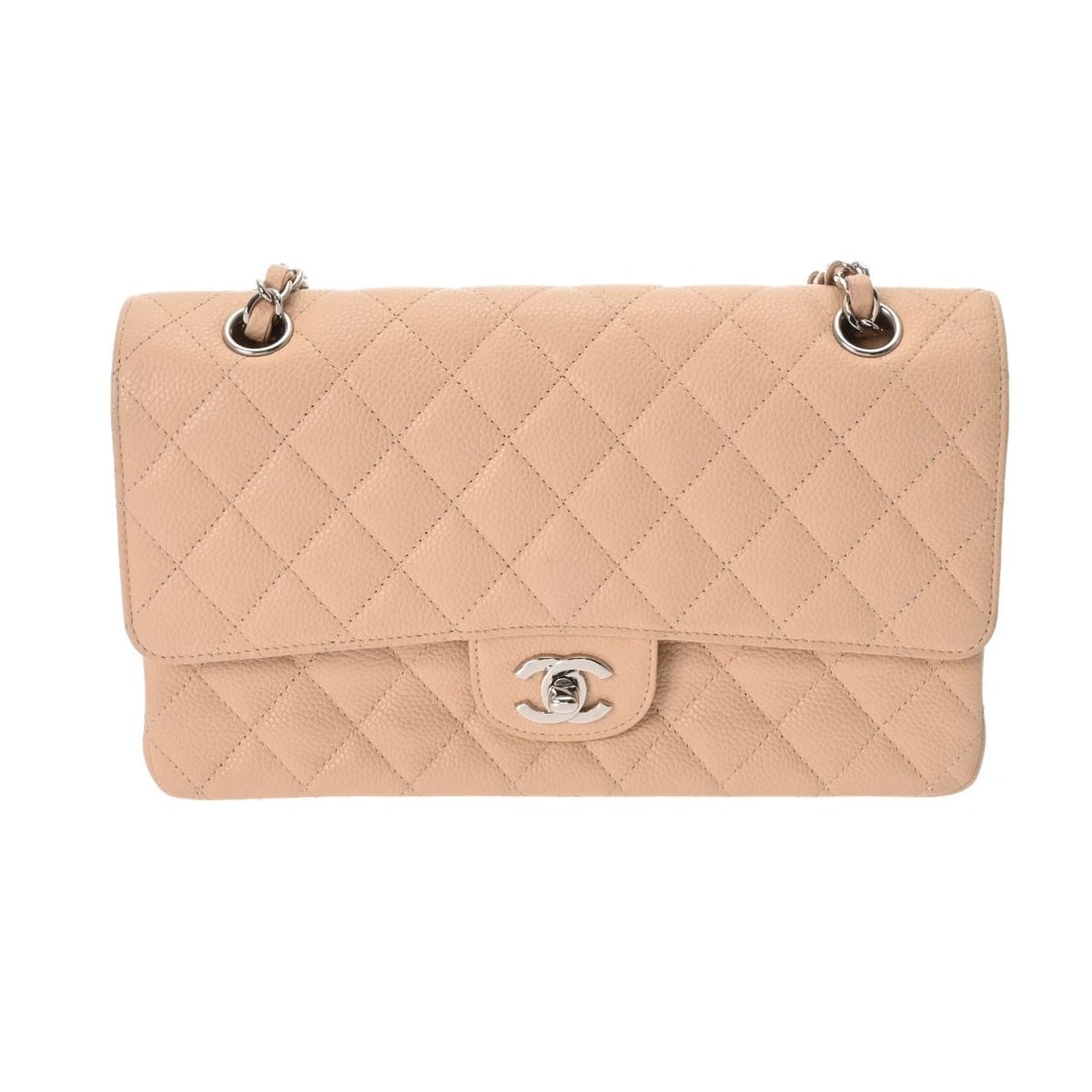 CHANEL W-FLAP W-CHAIN SHOULDER SHOULDER BAG: CHANEL W-Flap W-Chain Shoulder Shoulder Bag Brand: CHANEL Type: Shoulder Bag Material: Caviarskin Color: beige × SilverMetal Size: H:about 5.9inch W:about 9.8inch D:about 2.8inch Shoulder:about 2