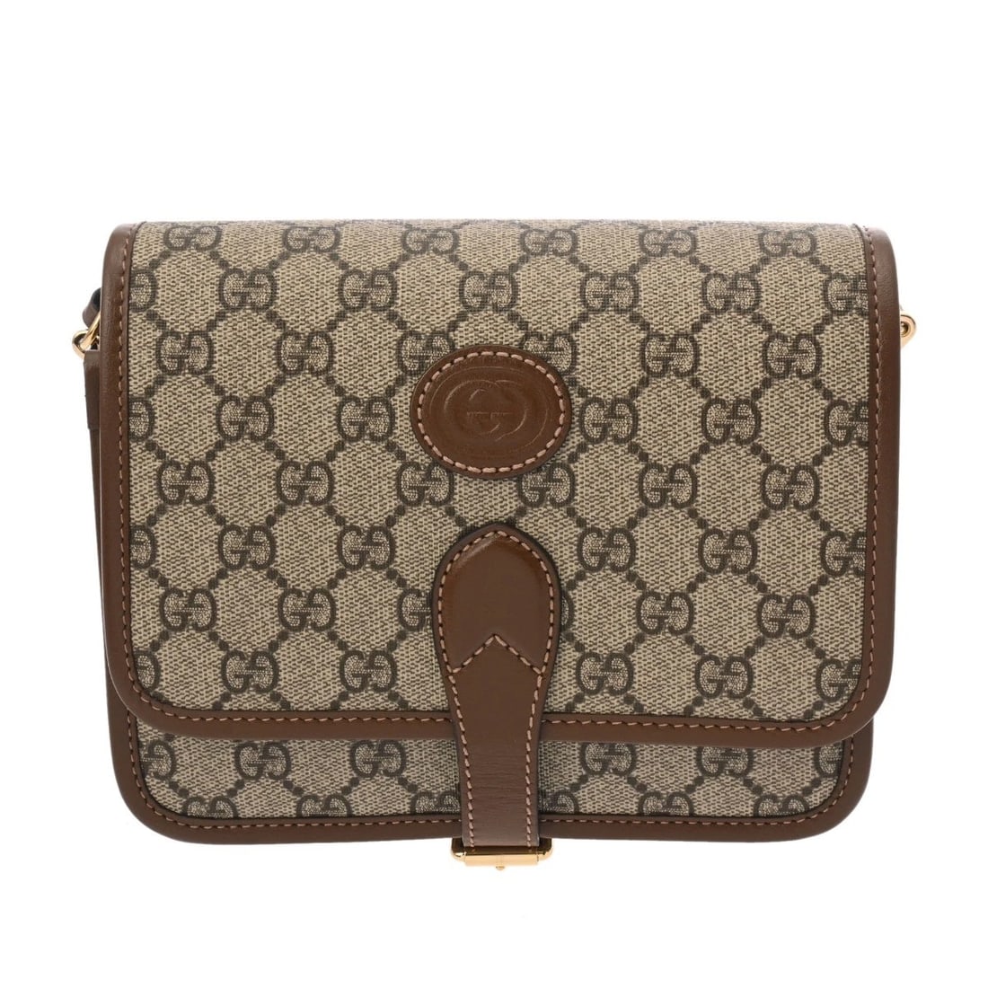GUCCI INTERLOCKING G GG SUPREME CANVAS/LEATHER BEIGE SHOULDER BAG (1 of 8)