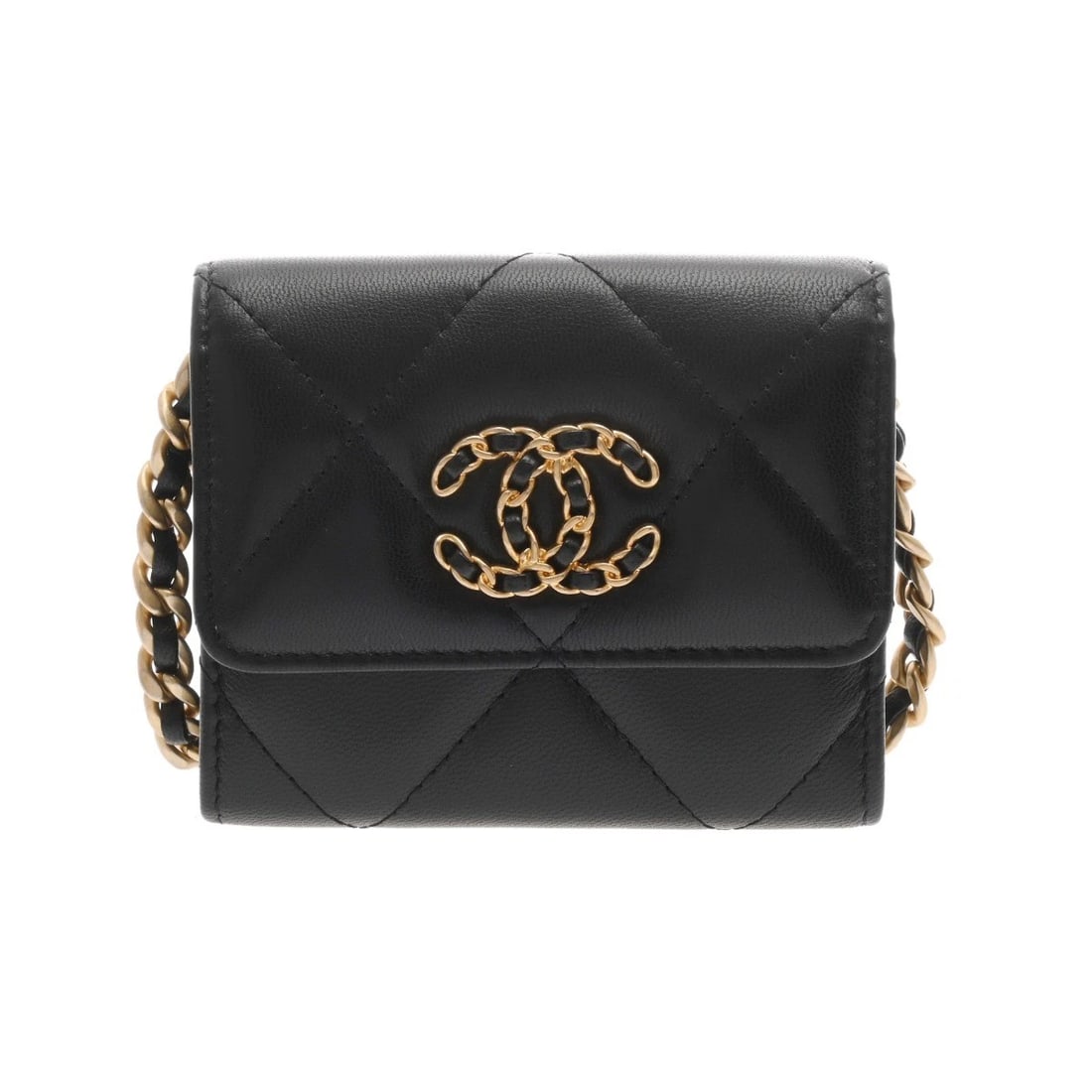 CHANEL 19 CHAIN COIN PURSE LAMBSKIN BLACK COIN CASE COIN CASE (1 of 8)