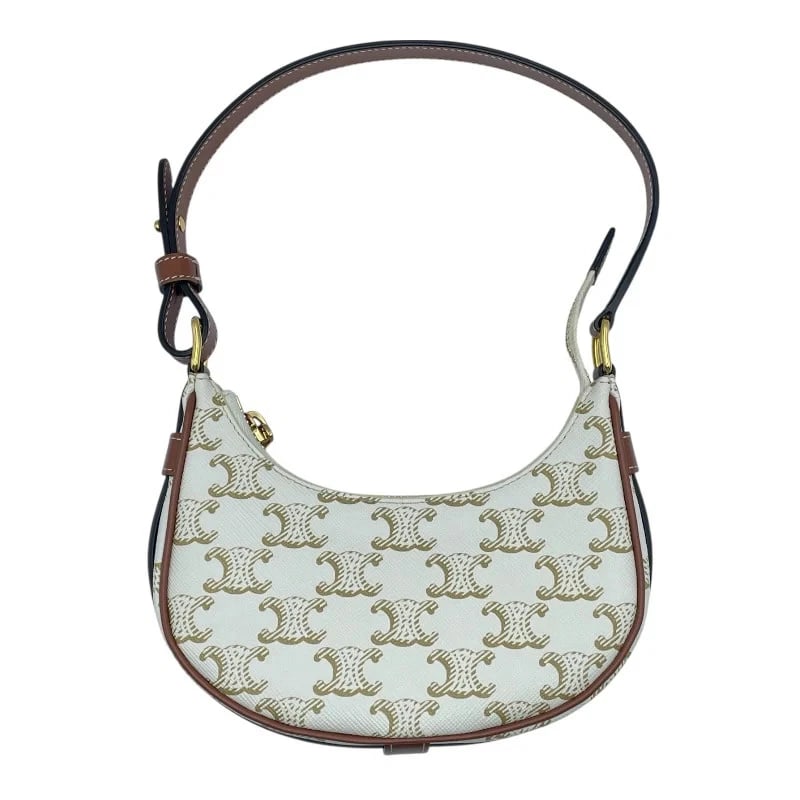 CELINE MINI AVA TRIOMPHE CANVAS/CALF WHITE X TAN GHW HANDBAG: CELINE Mini Ava Triomphe Canvas/Calf White x Tan GHW Handbag Brand: CELINE Type: Handbag Material: Triomphe Canvas/Calfskin Color: White x Tan GD Hardware Size: W: 17cm / H: 13cm / D: 4.5cm 