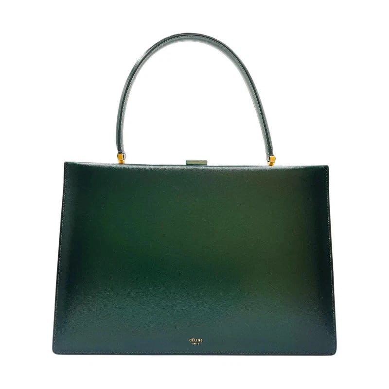 CELINE CLASP MEDIUM GREEN GHW BOX CALF HANDBAG HANDBAG: CELINE Clasp Medium Green GHW Box Calf Handbag Handbag Brand: CELINE Type: Handbag Material: Box Calf Color: Green/GD Hardware Size: W: 32.5cm / H: 22cm / D: 10cm Accessories: None