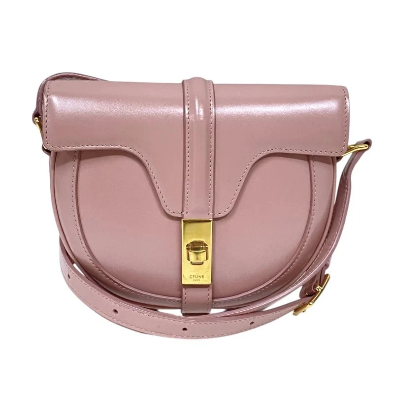 CELINE BESACE 16 SMALL PINK GHW SMOOTH CALF HANDBAG: CELINE Besace 16 Small Pink GHW Smooth Calf Handbag Brand: CELINE Type: Handbag Material: Smooth Calf Color: Pink/GD Hardware Size: W: 19cm / H: 15cm / D: 3cm / Shoulder: 82-108cm Accessories: No