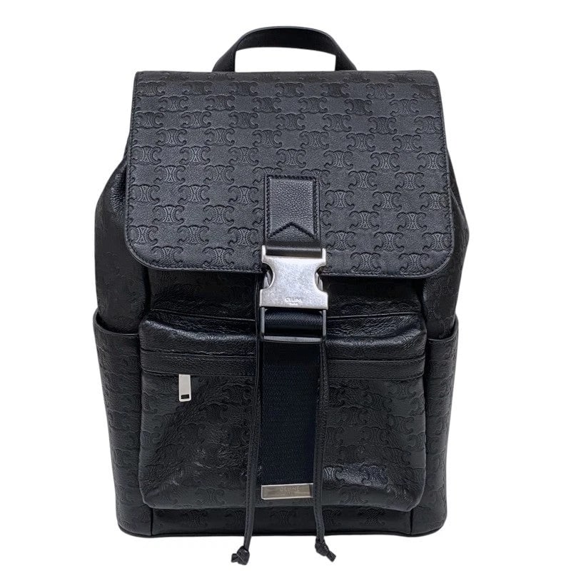 CELINE TRIOMPHE BACKPACK BLACK EMBOSSED CALFSKI HANDBAG: CELINE Triomphe Backpack Black Embossed Calfski Handbag Brand: CELINE Type: Handbag Material: Embossed Scarf Color: black Size: W: 28cm / H: 37cm / D: 14cm Accessories: None Accessories