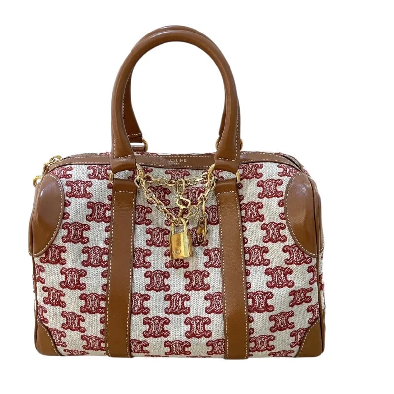 CELINE SMALL BOSTON IVORY RED & TAN TEXTILE HANDBAG: CELINE Small Boston Ivory Red & Tan Textile Handbag Brand: CELINE Type: Handbag Material: Textiles Color: Ivory Red Tan Size: W: 26cm / H: 16cm / D: 13.5cm Accessories: None Accessories No