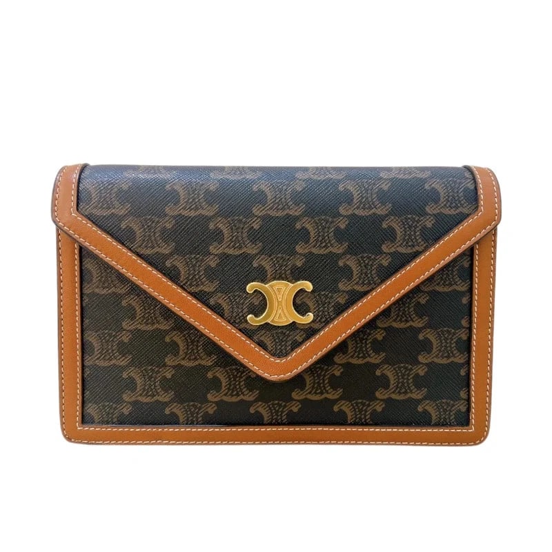 CELINE MARGOT CHAIN WALLET TAN TRIOMPHE CANVAS HANDBAG (1 of 11)