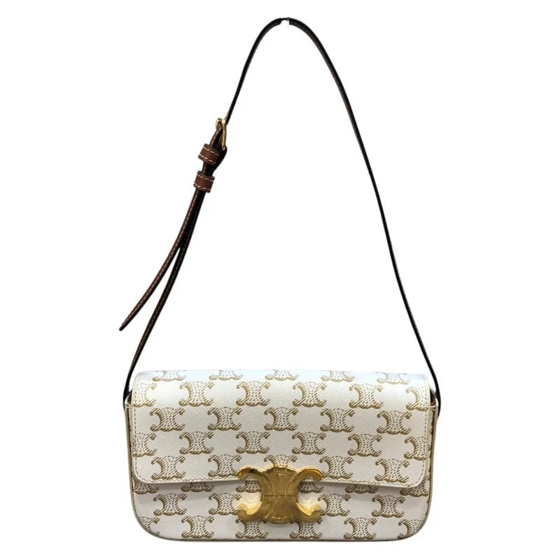 CELINE CLAUDE IVORY GHW PVC-LEATHER HANDBAG: CELINE Claude Ivory GHW PVC-Leather Handbag Brand: CELINE Type: Handbag Material: Pvc/Leather Color: Ivory GD Hardware Size: W: 21cm / H: 12cm / D: 5cm / Shoulder: 54~63cm Accessories: None