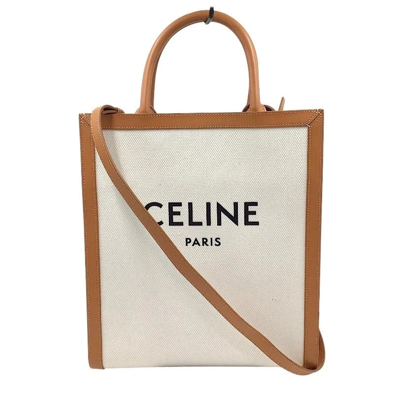 CELINE SMALL VERTICAL CABAS NATURAL/TAN CANVAS/CALF HANDBAG (1 of 8)