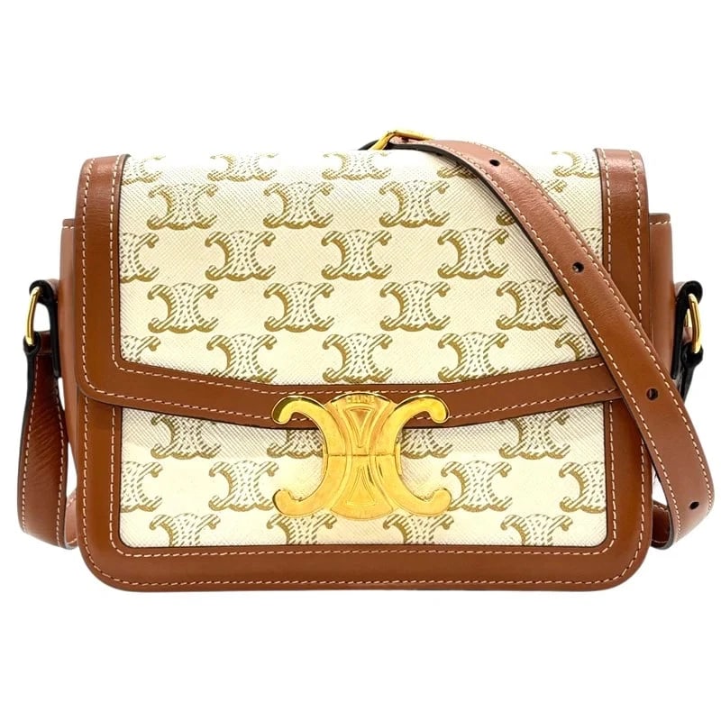 CELINE TEEN TRIOMPHE BAG WHITE TAN GHW TRIOMPHE CANVAS HANDBAG (1 of 4)