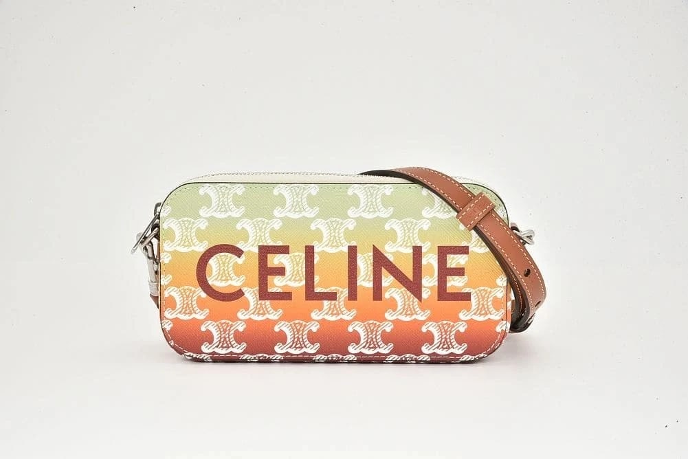CELINE HORIZONTAL POUCH TRIOMPHE CANVAS SUNSET MULTICOLOR HANDBAG: Celine Horizontal Pouch Triomphe Canvas Sunset Multicolor Handbag Brand: Celine Type: Handbag Material: Canvas Leather Color: Multicolor Size: W17.5xH9xDcm / Shoulder strap: 104-116cm Accessories