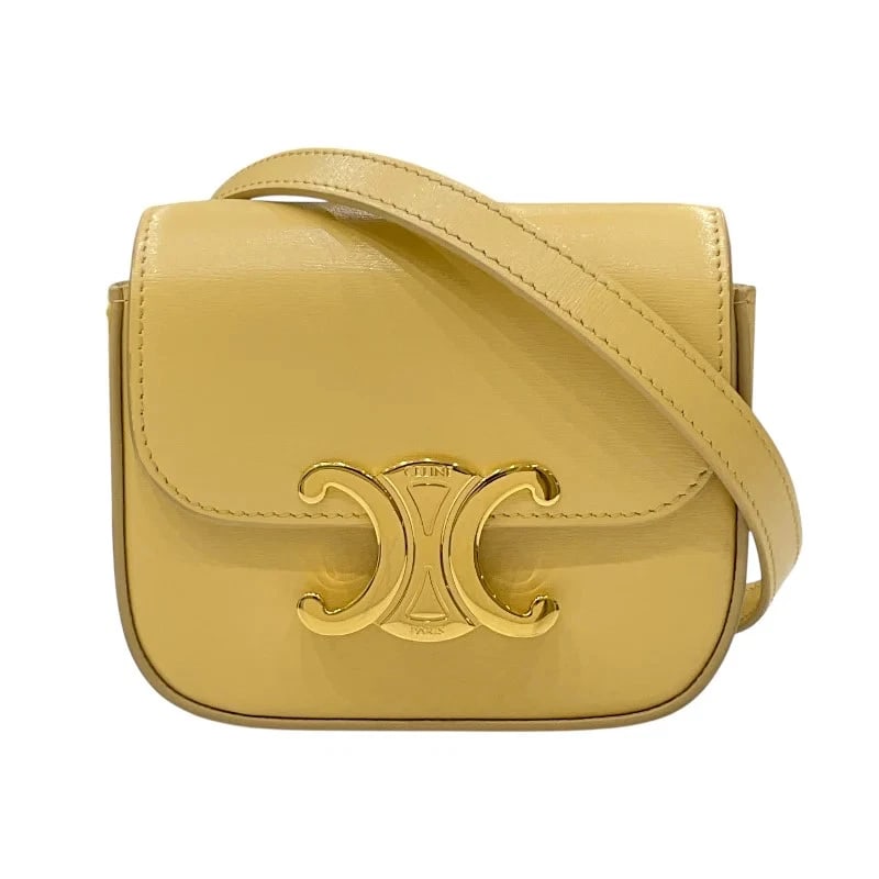 CELINE MINI CLAUDE YELLOW SMOOTH CALFSKIN HANDBAG: CELINE Mini Claude Yellow Smooth Calfskin Handbag Brand: CELINE Type: Handbag Material: Smooth Calf Leather Color: Yellow Size: W: 11.5cm / H: 9.5cm / D: 4cm / Shoulder: 108~135cm Accessories: No