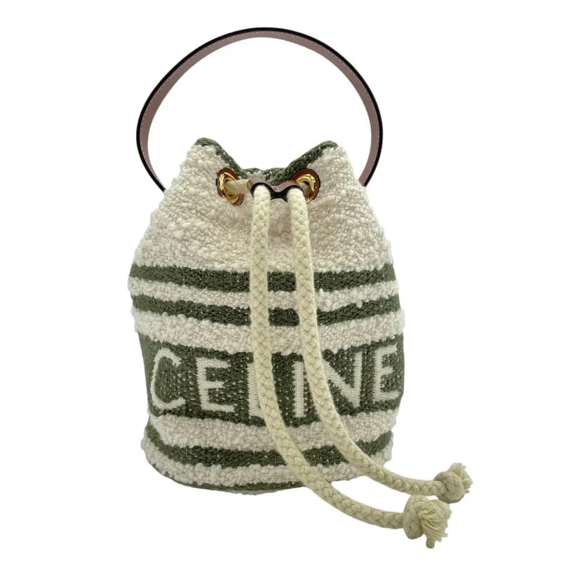 CELINE DRAWSTRING BAG WHITE X GREEN CANVAS HANDBAG: CELINE Drawstring Bag White x Green Canvas Handbag Brand: CELINE Type: Handbag Material: Canvas Color: White x Green Size: W: 16cm / H: 20cm / D: 16cm Accessories: None Accessories Notice: