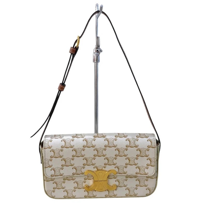 CELINE CLAUDE WHITE TRIOMPHE CANVAS/CALF HANDBAG (1 of 12)