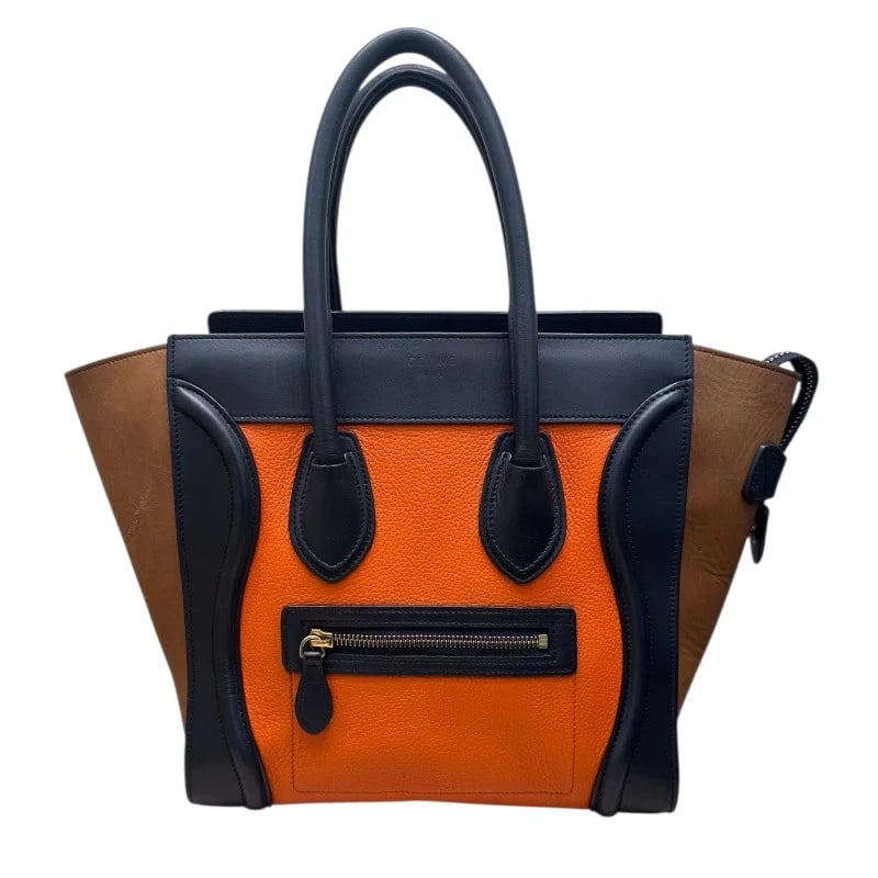 CELINE LUGGAGE MICRO SHOPPER ORANGE & NAVY HANDBAG (1 of 12)