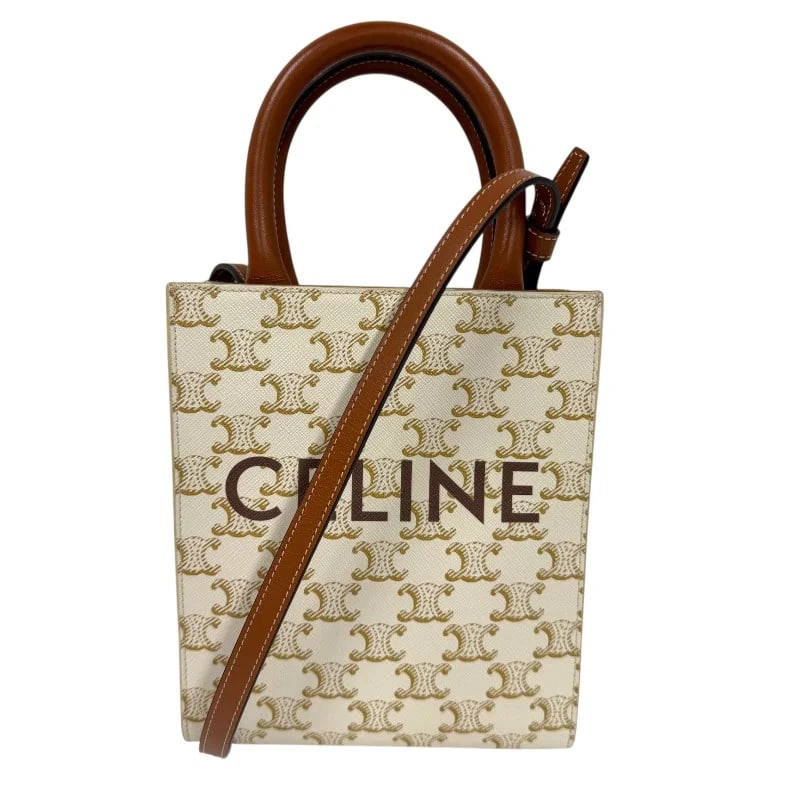 CELINE MINI VERTICAL CABAS WHITE TRIOMPHE CANVAS HANDBAG: CELINE Mini Vertical Cabas White Triomphe Canvas Handbag Brand: CELINE Type: Handbag Material: Triomphe Canvas Color: white Size: W: 16.5cm / H: 20cm / D: 6cm Accessories: None Accessories