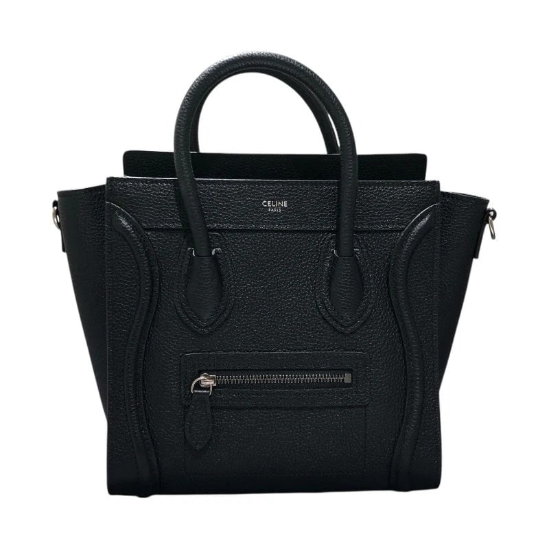 CELINE LUGGAGE NANO SHOPPER BLACK DRUMMED CALF HANDBAG: CELINE Luggage Nano Shopper Black Drummed Calf Handbag Brand: CELINE Type: Handbag Material: Drummed Calf Color: black Size: W: 19.5cm / H: 20cm / D: 9cm / Shoulder: 121.5cm Accessories: None