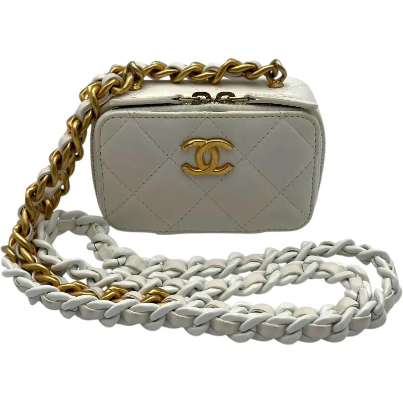 CHANEL SERIES WHITE GHW LAMBSKIN SHOULDER COIN PURSE HANDBAG (1 of 10)