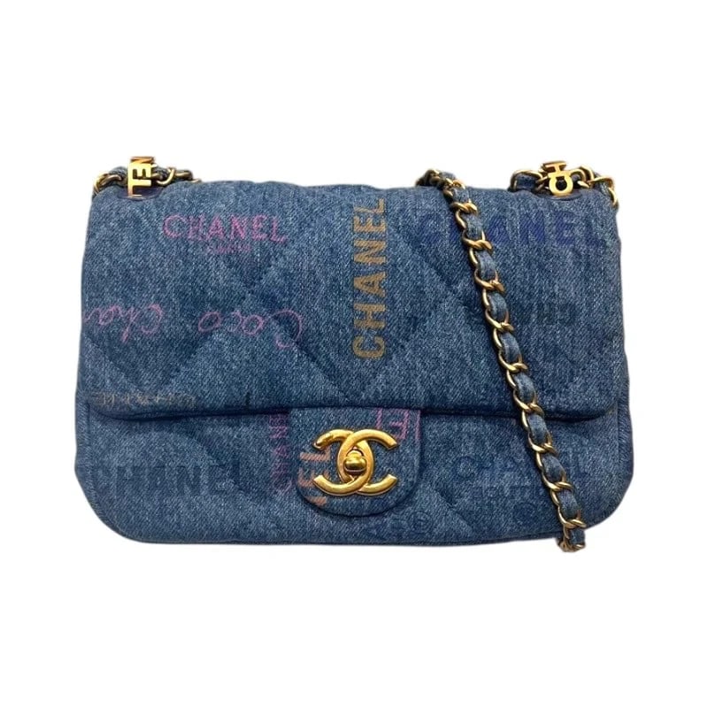 CHANEL DENIM FLAP BAG BLUE/GD DENIM SHOULDER BAG HANDBAG (1 of 10)