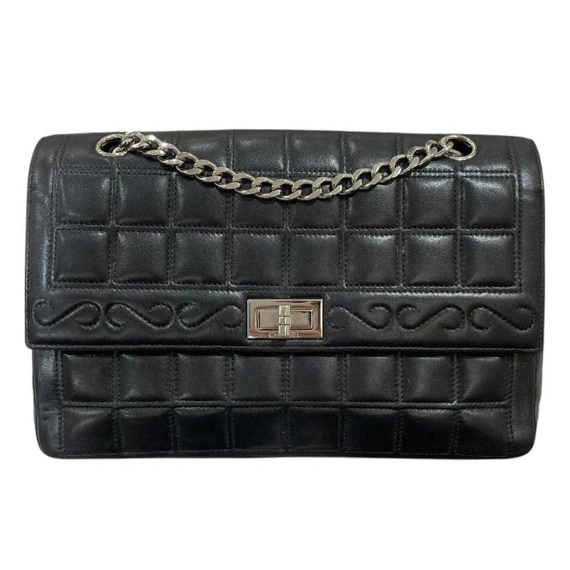 CHANEL CHOCOLATE BAR CHAIN SHOULDER BAG BLACK SHW LAMBSKIN HANDBAG (1 of 8)