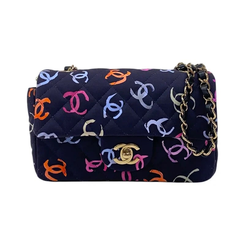 CHANEL MATELASSÉ NAVY & MULTICOLOR GHW FABRIC SHOULDER BAG HANDBAG (1 of 10)