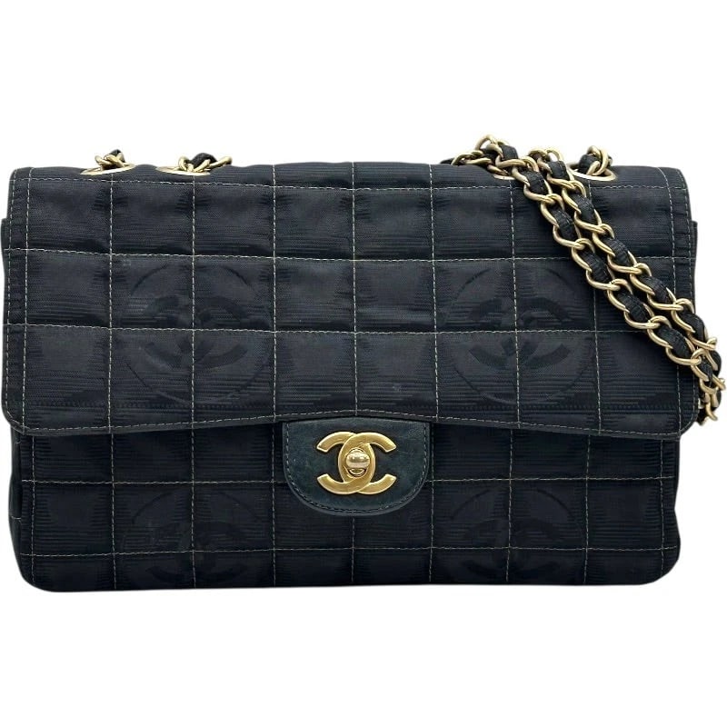CHANEL NEW TRAVEL LINE CHAIN SHOULDER JACQUARD HANDBAG: CHANEL New Travel Line Chain Shoulder Jacquard Handbag Brand: CHANEL Type: Handbag Material: Jacquard Nylon Color: Black/GD Hardware Size: W: 25.5cm / H: 16cm / D: 6cm / Shoulder: 55-96cm Accesso