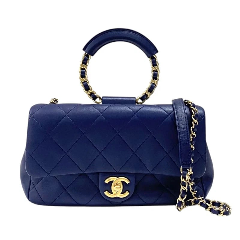 CHANEL MATELASSÉ TOP HANDLE BAG NAVY GHW LAMBSKIN SHOULDER BAG HANDBAG: CHANEL Matelassé Top Handle Bag Navy GHW Lambskin Shoulder Bag Handbag Brand: CHANEL Type: Handbag Material: Lambskin Color: Navy/GD Hardware Size: W: 25cm / H: 14cm / D: 5cm / Shoulder: 108cm A