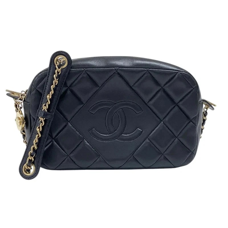 CHANEL MATELASSE COCO MARK SHOULDER BAG BLACK GHW LAMBSKIN HANDBAG (1 of 9)