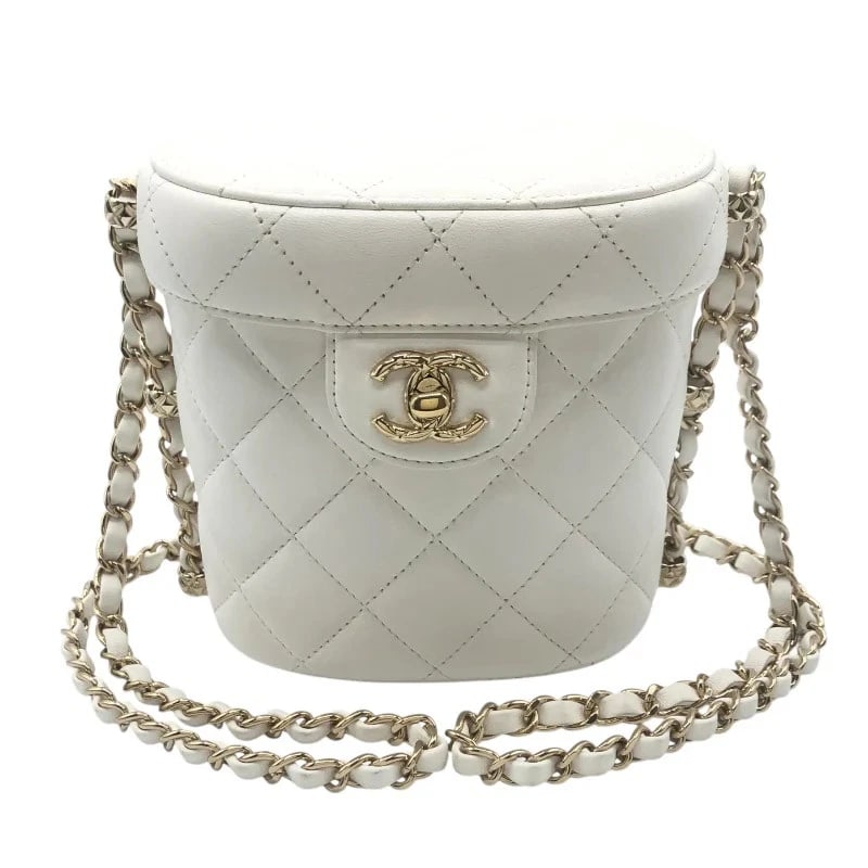CHANEL CRUISE VANITY CASE CHAIN SHOULDER BAG WHITE GHW LAMBSKIN HANDBAG (1 of 7)