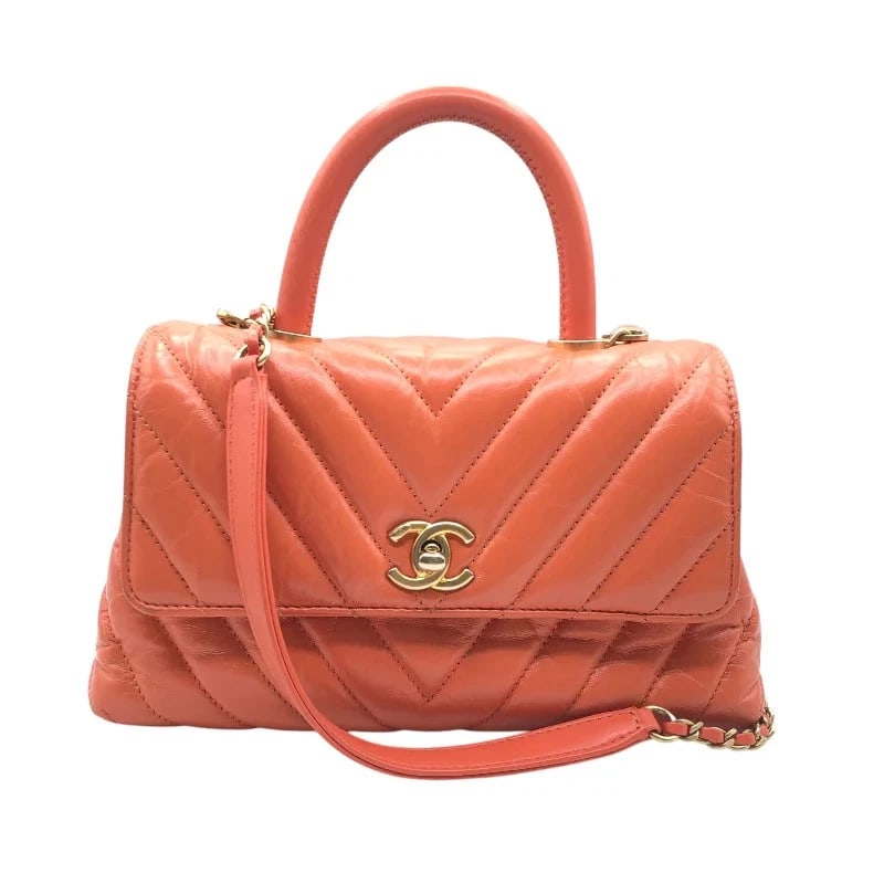 CHANEL COCO HANDLE XS ORANGE LAMBSKIN SHOULDER BAG HANDBAG (1 of 12)
