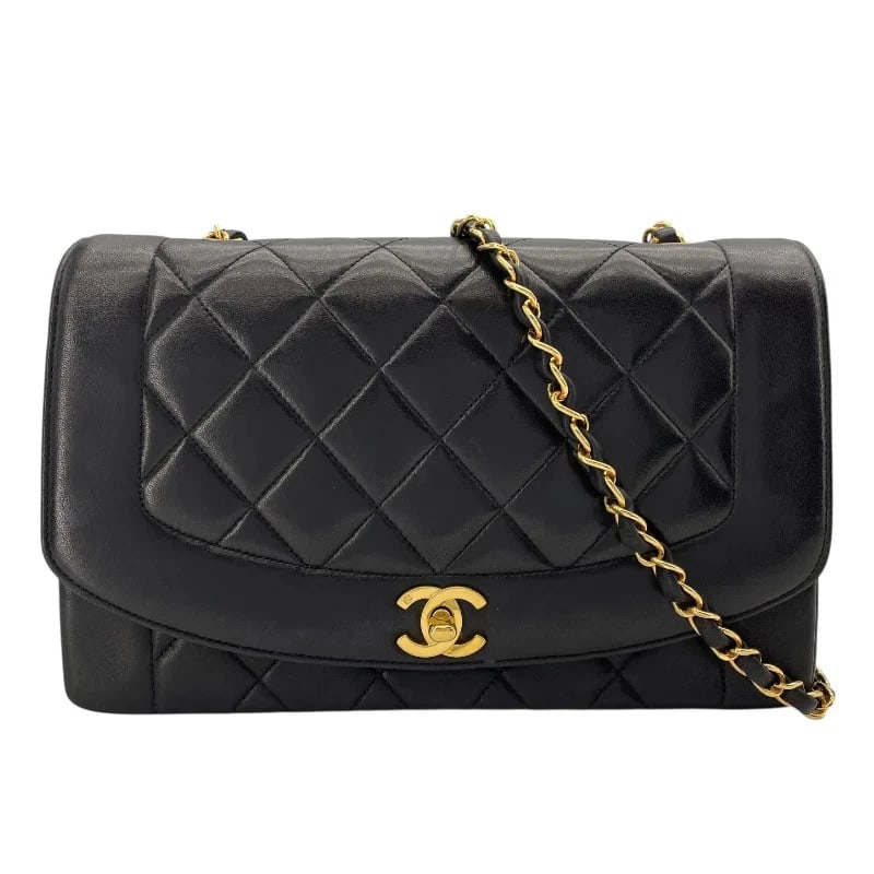 CHANEL DIANA SERIES BLACK GHW LAMBSKIN SHOULDER BAG HANDBAG: CHANEL Diana Series Black GHW Lambskin Shoulder Bag Handbag Brand: CHANEL Type: Handbag Material: Lambskin Color: Black/GD Hardware Size: W: 25cm / H: 16cm / D: 7cm / Shoulder: 105cm Accessories: