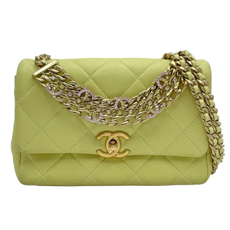 CHANEL MINI MATELASSÉ SHOULDER YELLOW GHW LAMBSKIN/RHINESTONE HANDBAG (1 of 10)