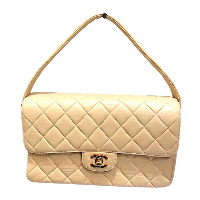 CHANEL DOUBLE FACE BAG BEIGE GHW LAMBSKIN HANDBAG (1 of 5)