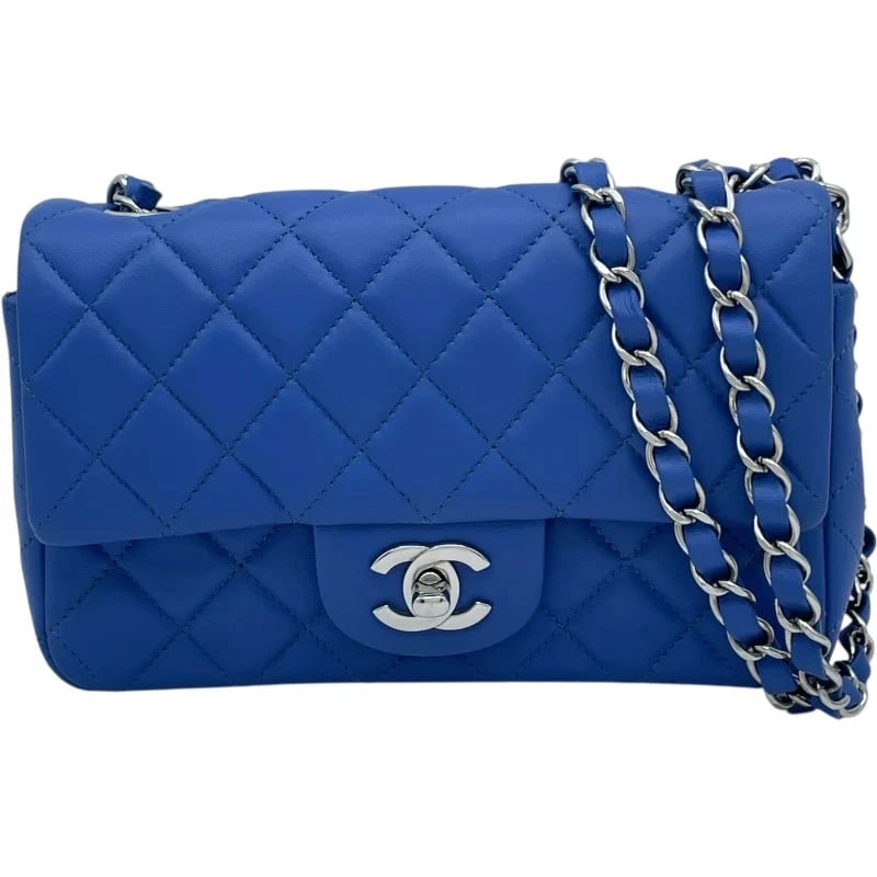 CHANEL MINI MATELASSE BLUE SHW LAMBSKIN SHOULDER BAG HANDBAG (1 of 8)