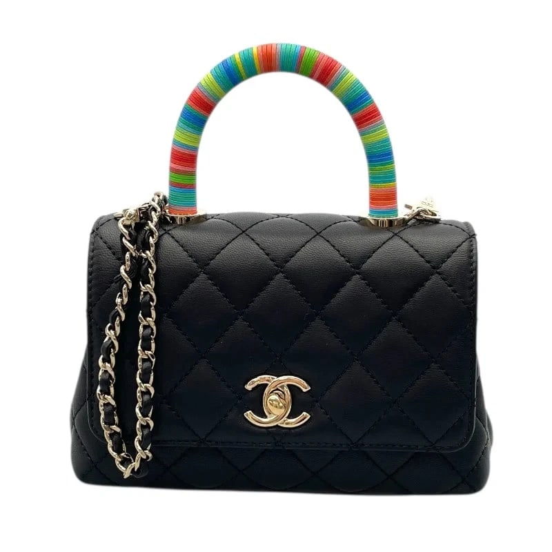 CHANEL COCO HANDLE SERIES LAMBSKIN SHOULDER BAG HANDBAG: CHANEL Coco Handle Series Lambskin Shoulder Bag Handbag Brand: CHANEL Type: Handbag Material: Lambskin Color: Black x GD Hardware Size: W: 19cm / H: 13cm / D: 9cm / Shoulder: 116cm Accessories: N