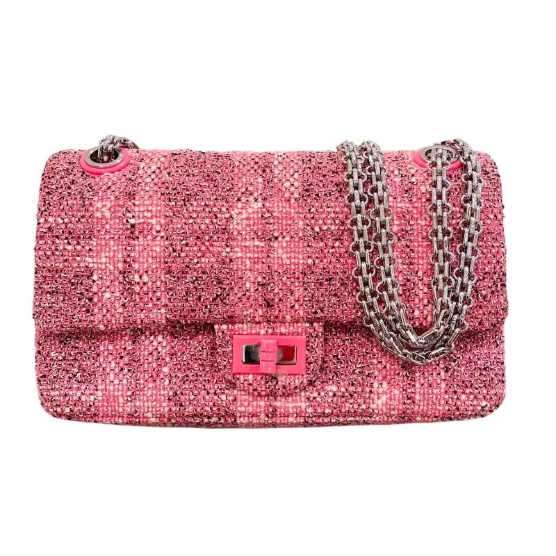 CHANEL SHOULDER BAG SERIES PINK×SHW TWEED SHOULDER BAG HANDBAG: CHANEL Shoulder Bag Series Pink×SHW Tweed Shoulder Bag Handbag Brand: CHANEL Type: Handbag Material: Tweed Color: Pink x / SV Hardware Size: W: 25cm / H: 14.5cm / D: 7cm / Shoulder: 60-105cm Acc