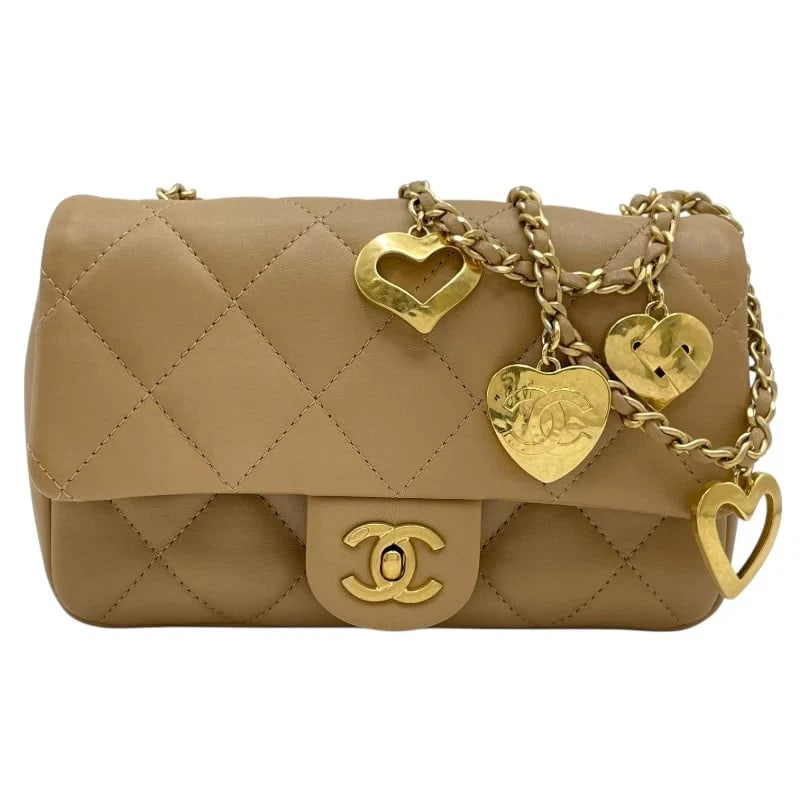 CHANEL MINI MATELASSÉ BEIGE GHW LAMBSKIN SHOULDER BAG HANDBAG: CHANEL Mini Matelassé Beige GHW Lambskin Shoulder Bag Handbag Brand: CHANEL Type: Handbag Material: Lambskin Color: Beige GD Hardware Size: W: 20cm / H: 13cm / D: 6cm / Shoulder: 116cm Accessori