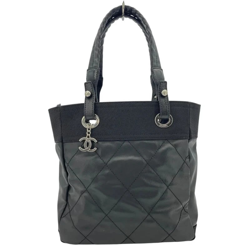 CHANEL PARIS BIARRITZ TOTE PM BLACK SHW COATED CANVAS HANDBAG: CHANEL Paris Biarritz Tote PM Black SHW Coated Canvas Handbag Brand: CHANEL Type: Handbag Material: Coding Canvas Color: Black/SV Hardware Size: W: 25cm / H: 27cm / D: 10cm Accessories: None <