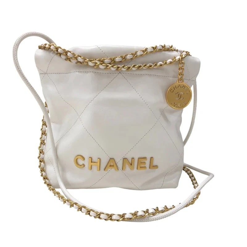 CHANEL 22 MINI BAG WHITE GHW SHINY CALF SHOULDER BAG HANDBAG (1 of 9)