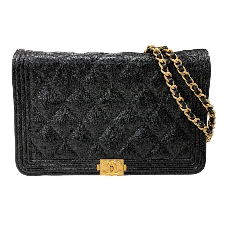 CHANEL BOY CHANEL CHAIN WALLET BLACK GHW SOFT CAVIAR SKIN HANDBAG: CHANEL Boy Chanel Chain Wallet Black GHW Soft Caviar Skin Handbag Brand: CHANEL Type: Handbag Material: Soft Caviar Skin Color: Black/GD Hardware Size: W: 19cm / H: 13cm / D: 5cm / Shoulder: 130cm