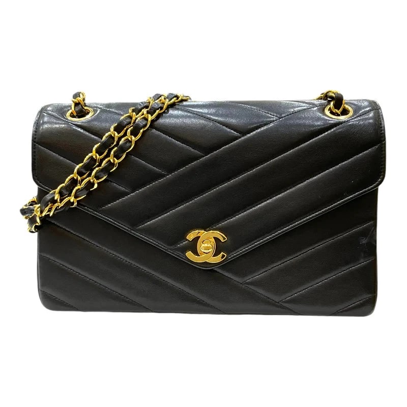 CHANEL 3 SERIES BIAS STITCH CHAIN SHOULDER BAG BLACK GHW LAMBSKIN HANDBAG (1 of 6)