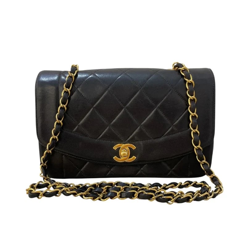 CHANEL DIANA BLACK/GHW LAMBSKIN SHOULDER BAG HANDBAG: CHANEL Diana Black/GHW Lambskin Shoulder Bag Handbag Brand: CHANEL Type: Handbag Material: Lambskin Color: Black // GD Hardware Size: W: 22cm / H: 15cm / D: 7cm / Shoulder: 115cm Accessories: Non