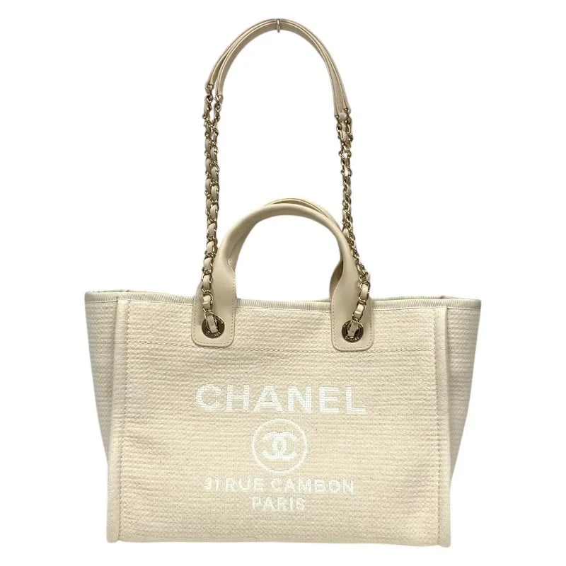 CHANEL DEAUVILLE SHOPPING BAG CREAM SHW MIXED FIBER SHOULDER BAG HANDBAG (1 of 9)