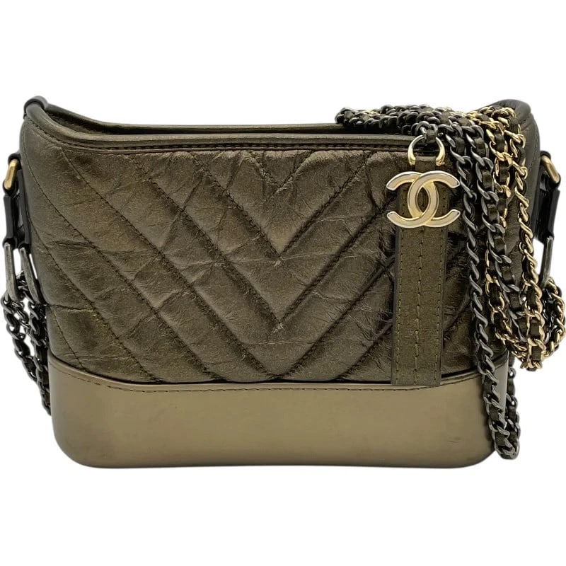 CHANEL GABRIELLE DE SMALL HOBO SERIES METALLIC KHAKI SV?GHW CALF HANDBAG (1 of 10)