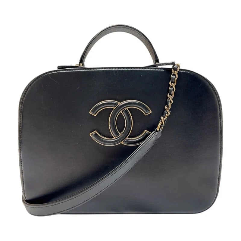 CHANEL COCO MARK 2WAY CHAIN SHOULDE CALFSKIN HANDBAG: CHANEL Coco Mark 2WAY Chain Shoulde Calfskin Handbag Brand: CHANEL Type: Handbag Material: Calfskin Color: Black/GD Hardware Size: W: 23cm / H: 17cm / D: 7cm / Shoulder: 120cm Accessories: None