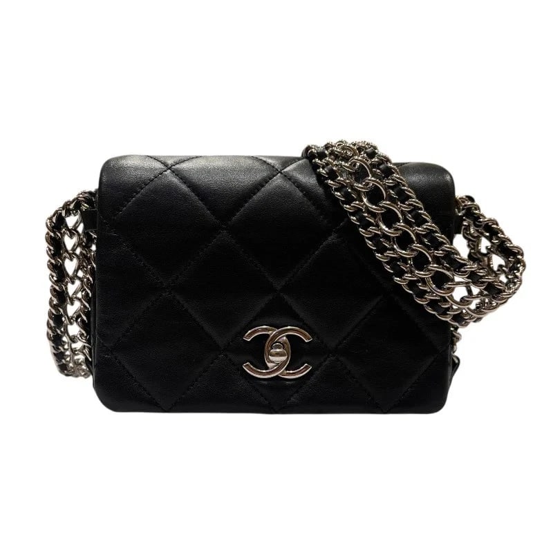 CHANEL MINI MATELASSÉ 17 BLACK SHW LAMBSKIN SHOULDER BAG HANDBAG (1 of 9)