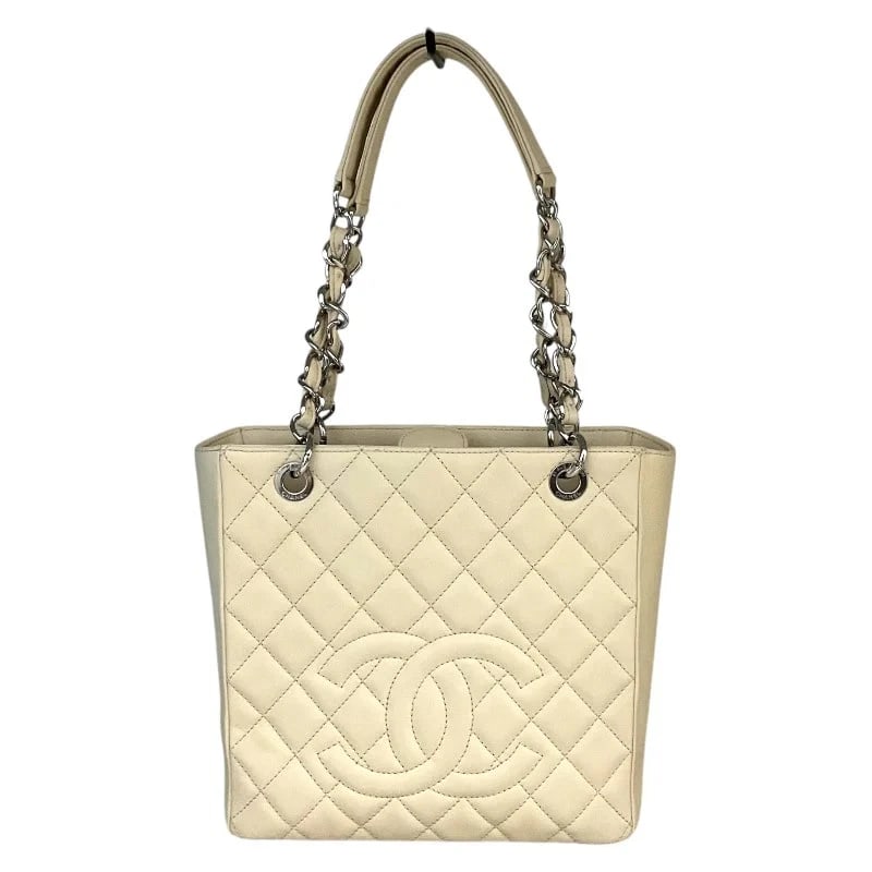 CHANEL PST CHAIN CREAM/SHW CAVIAR TOTE HANDBAG: CHANEL PST Chain Cream/SHW Caviar Tote Handbag Brand: CHANEL Type: Handbag Material: Caviar Color: Cream // SV Hardware Size: W: 25cm / H: 23cm / D: 9cm Accessories: None Accessories Notice: