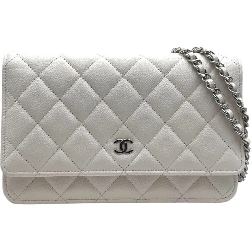 CHANEL MATELASSE CHAIN WALLET SHOULDER BAG HANDBAG: CHANEL Matelasse Chain Wallet Shoulder Bag Handbag Brand: CHANEL Type: Handbag Material: Caviar Skin Color: White SV Hardware Size: W: 19cm / H: 13cm / D: 3cm / Shoulder: 124cm Accessories: